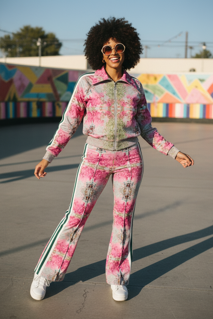 70s style track suit with Audre fabric