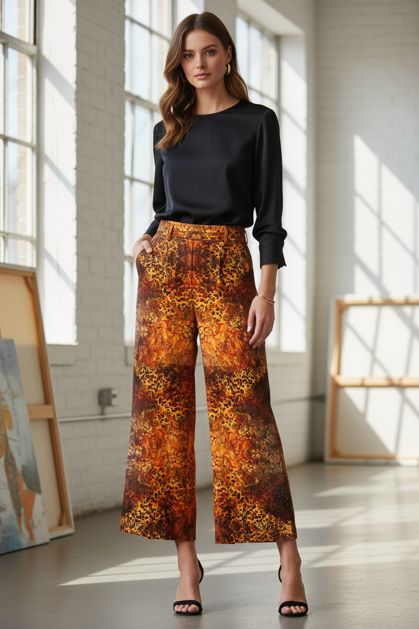 Wide-leg cropped pants with Fiona fabric